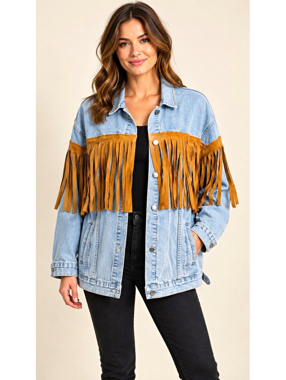 Sunshine & Rodeos Western Fringe Jacket Women’s M Blue Button Front Collared